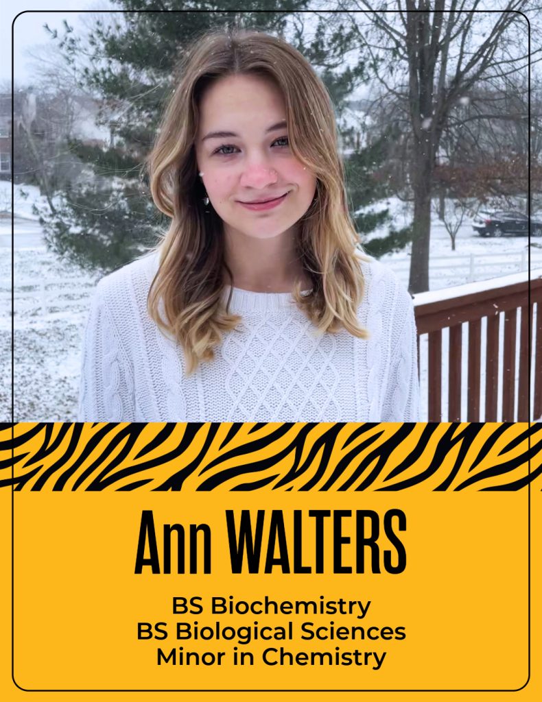 Ann Walters
BS Biochemistry
BS in Biological Sciences
Minor in Chemistry